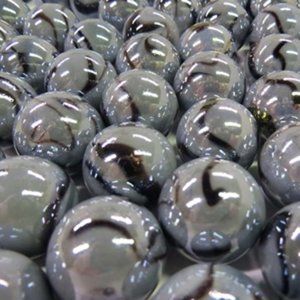 set of 5 Electric Eel mega glass marbles. gray and black